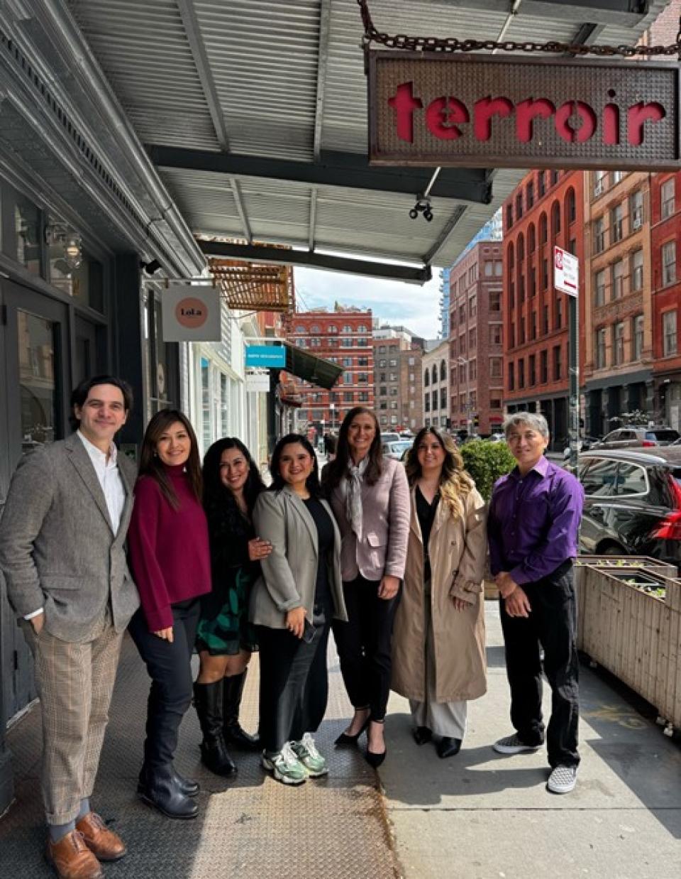 UC Davis students and Joe Chen standing on a sidewalk in NYC