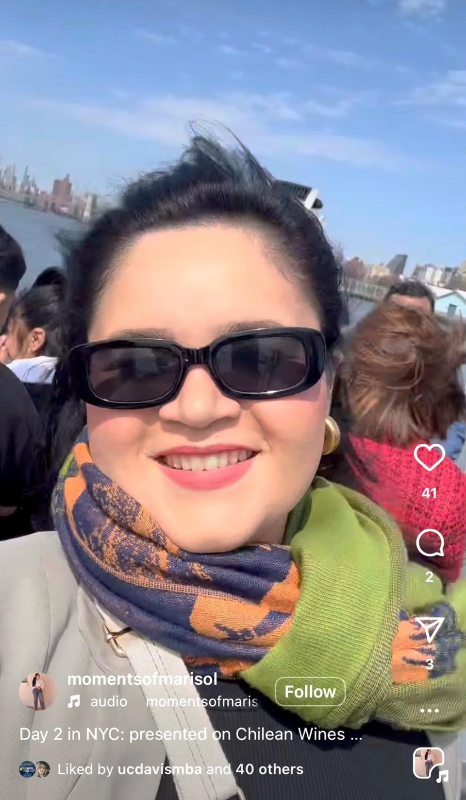 Marisol Ibarra on a ferry in NYC